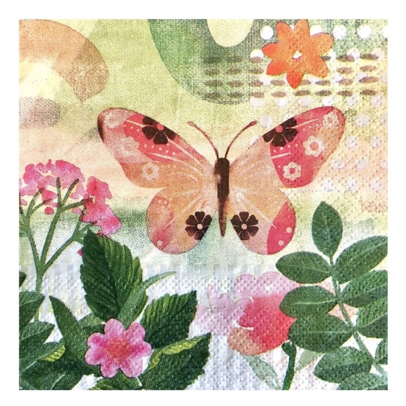 Peachy Pink Butterfly Decoupage Individual Beverage Size Paper Napkins, 2-ct - Picture 2 of 4